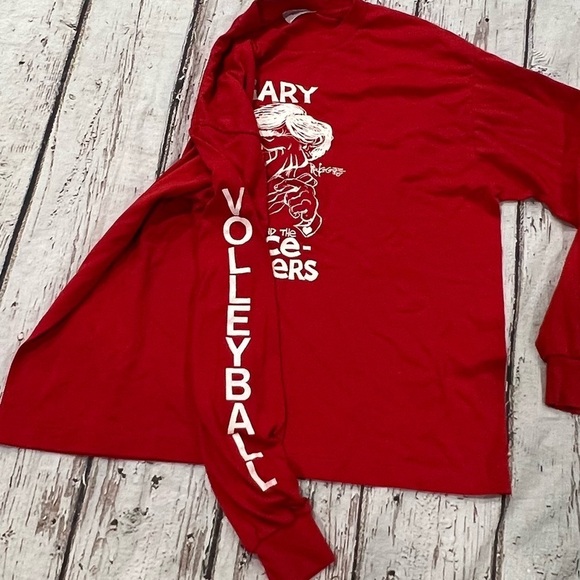 Vintage 1980s Gary Rice Eaters Volleyball Red Long Sleece Crewneck Tee Tshirt - Picture 2 of 4